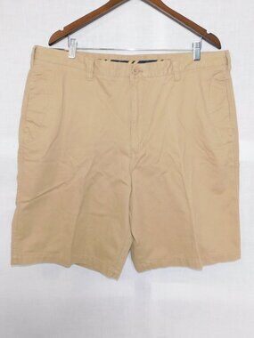 IZOD Chino Saltwater Wash 100% Cotton Twill Flat Front Tan Shorts NEW  Mens 40